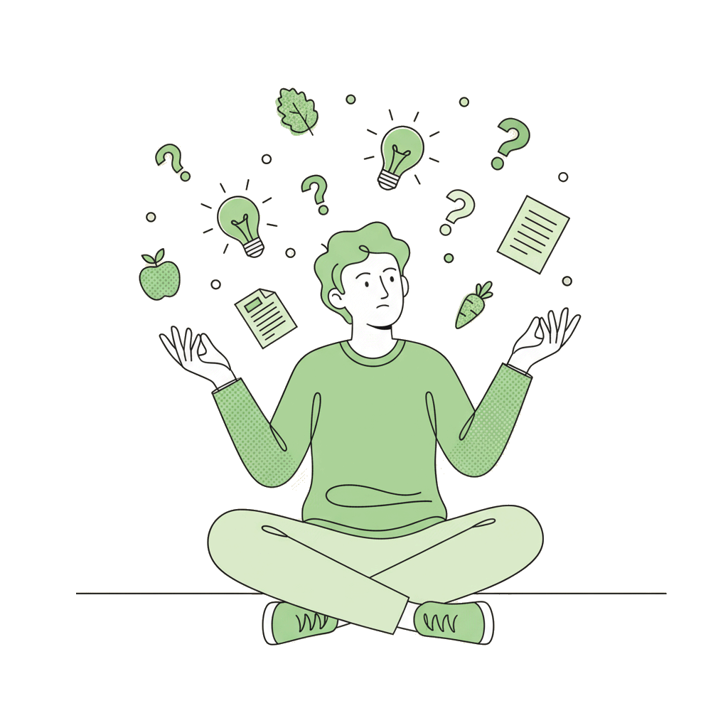 Illustrazione rappresentativa di domande frequenti sulla nutrizione e percorsi nutrizionali personalizzati